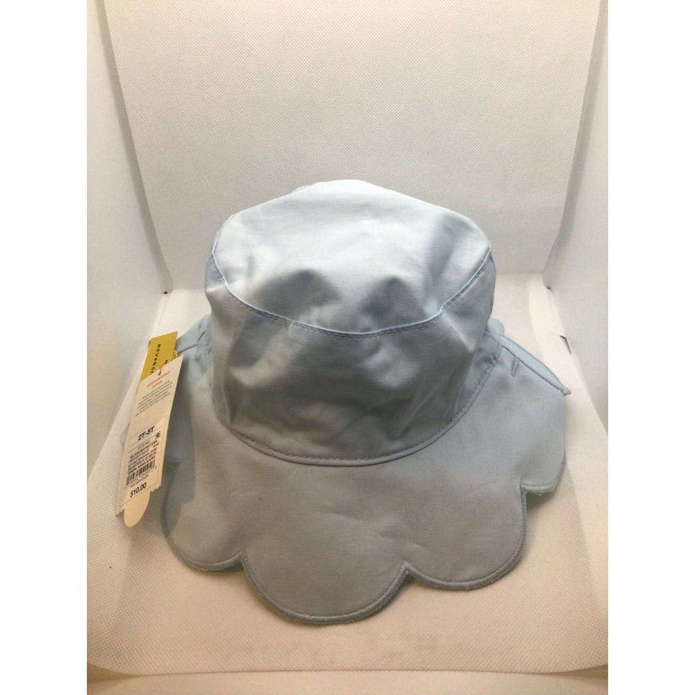 Cat & Jack Toddler Reversible Scalloped Floral Sun Hat Blue Cream 2T-5T NWT